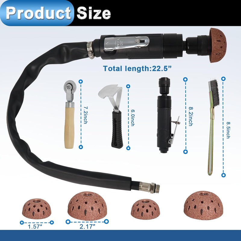 MCCKLE Air Tire Repair Polish Patch Kit Heavy Duty - Includes 2500RPM Air Tire Buffer, Tire Inner Liner Scraper, 4 Tungsten Steel Buffing Wheel, Patch Roller, & Wire Brush - Professional Tire Patch Tools - Image 2